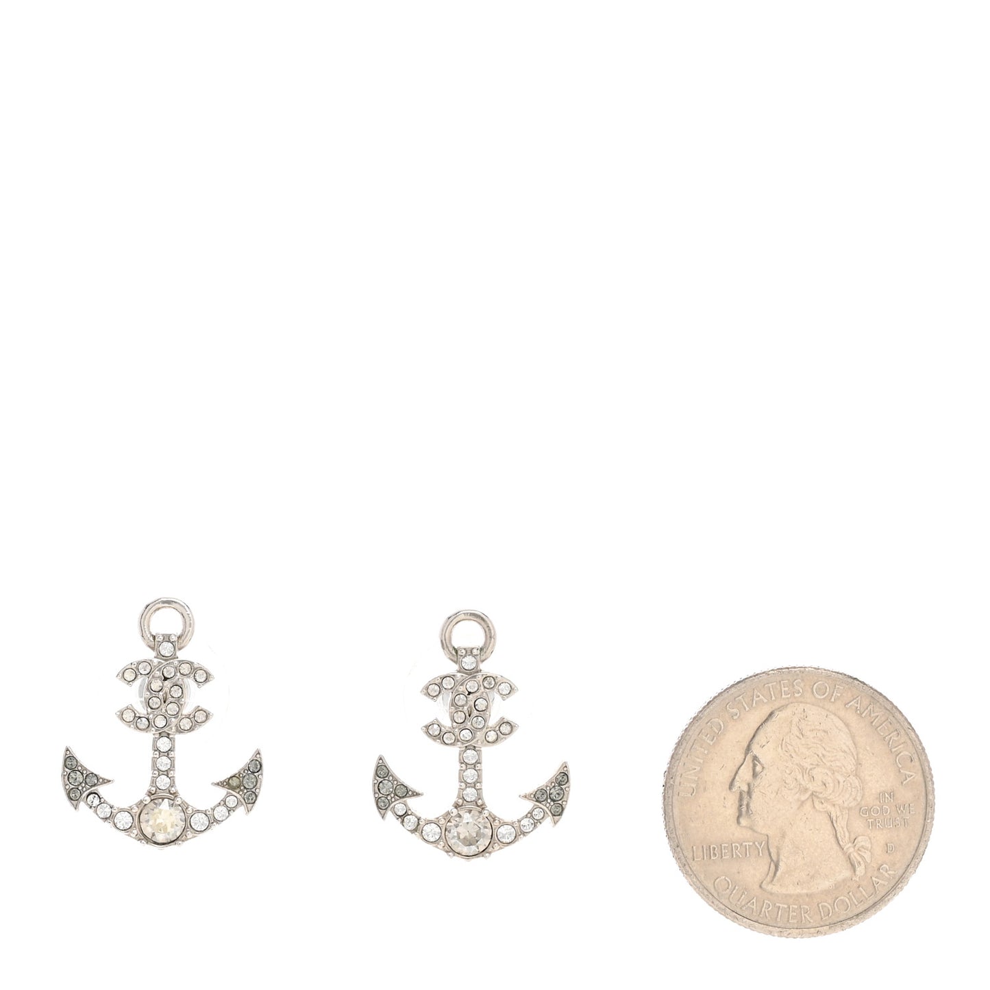 Crystal CC Anchor Earrings Silver