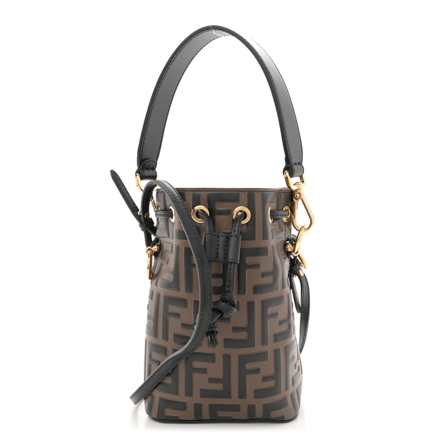 Vitello Liberty F is Fendi Bi-Color FF 1974 Embossed Mini Mon Tresor Bucket Bag Maya Black