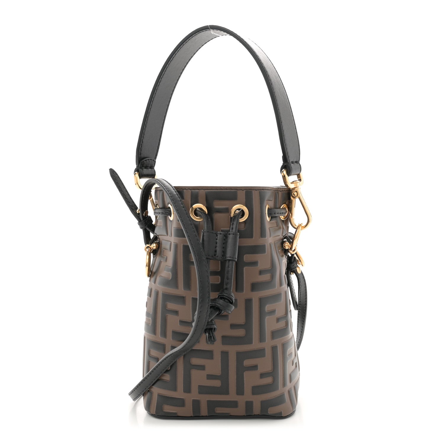 Fendi Vitello Liberty F is Fendi Bi-Color FF 1974 Embossed Mini Mon Tresor Bucket Bag Maya Black 1 of 10