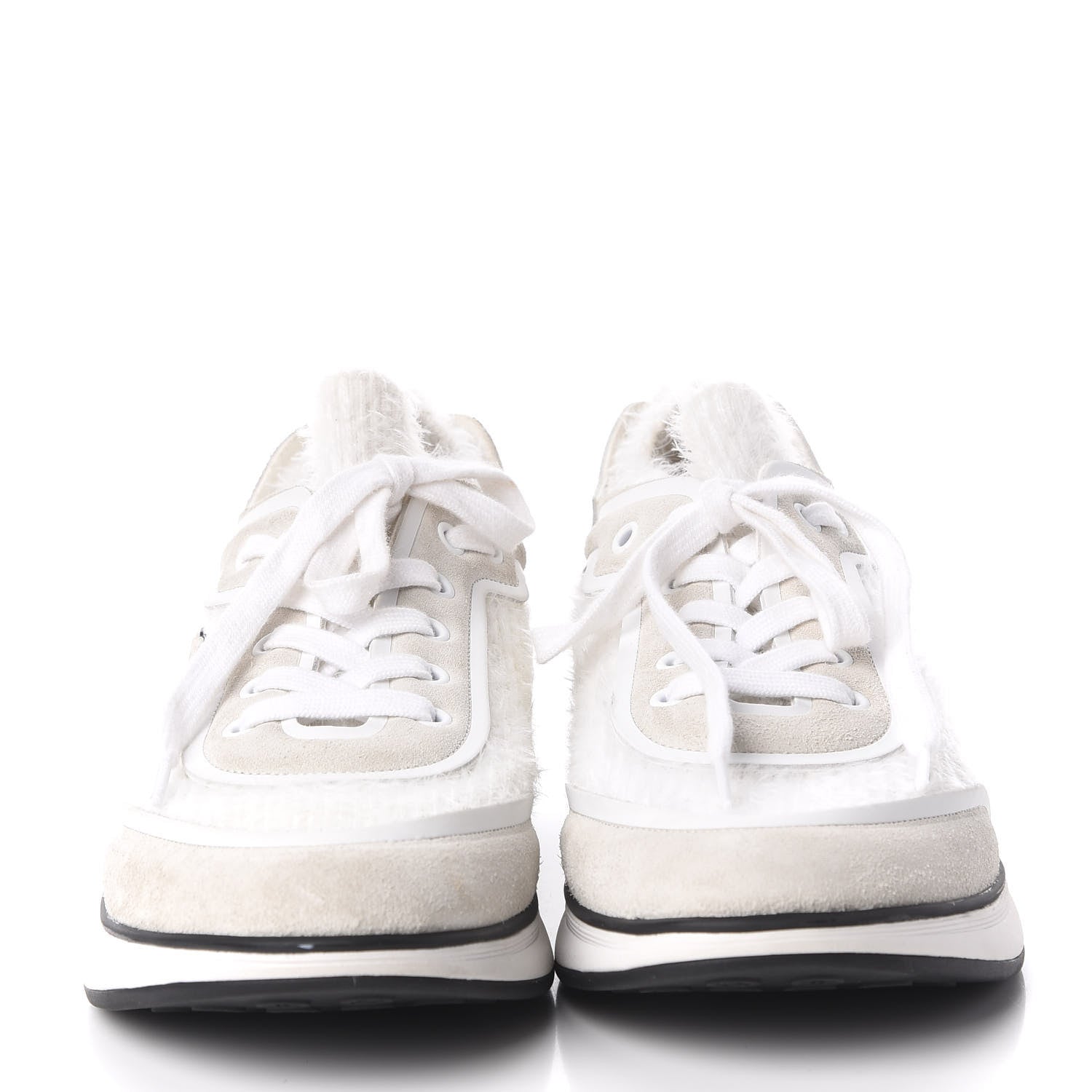 Chanel Fabric Calfskin Suede CC Womens Sneakers 40 White 2 of 8
