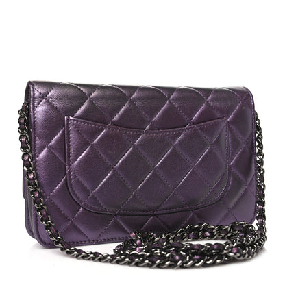 Chanel Iridescent Lambskin Quilted Wallet On Chain WOC Dark Purple 3 of 10