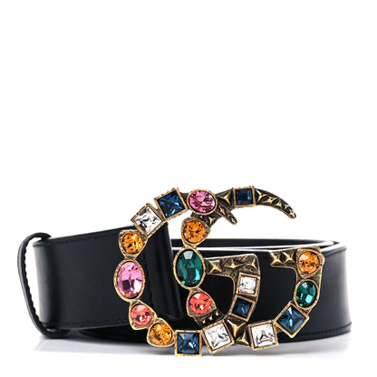 Gucci Calfskin Crystal Double G 40mm Belt 80 32 Black Multicolor 1 of 6