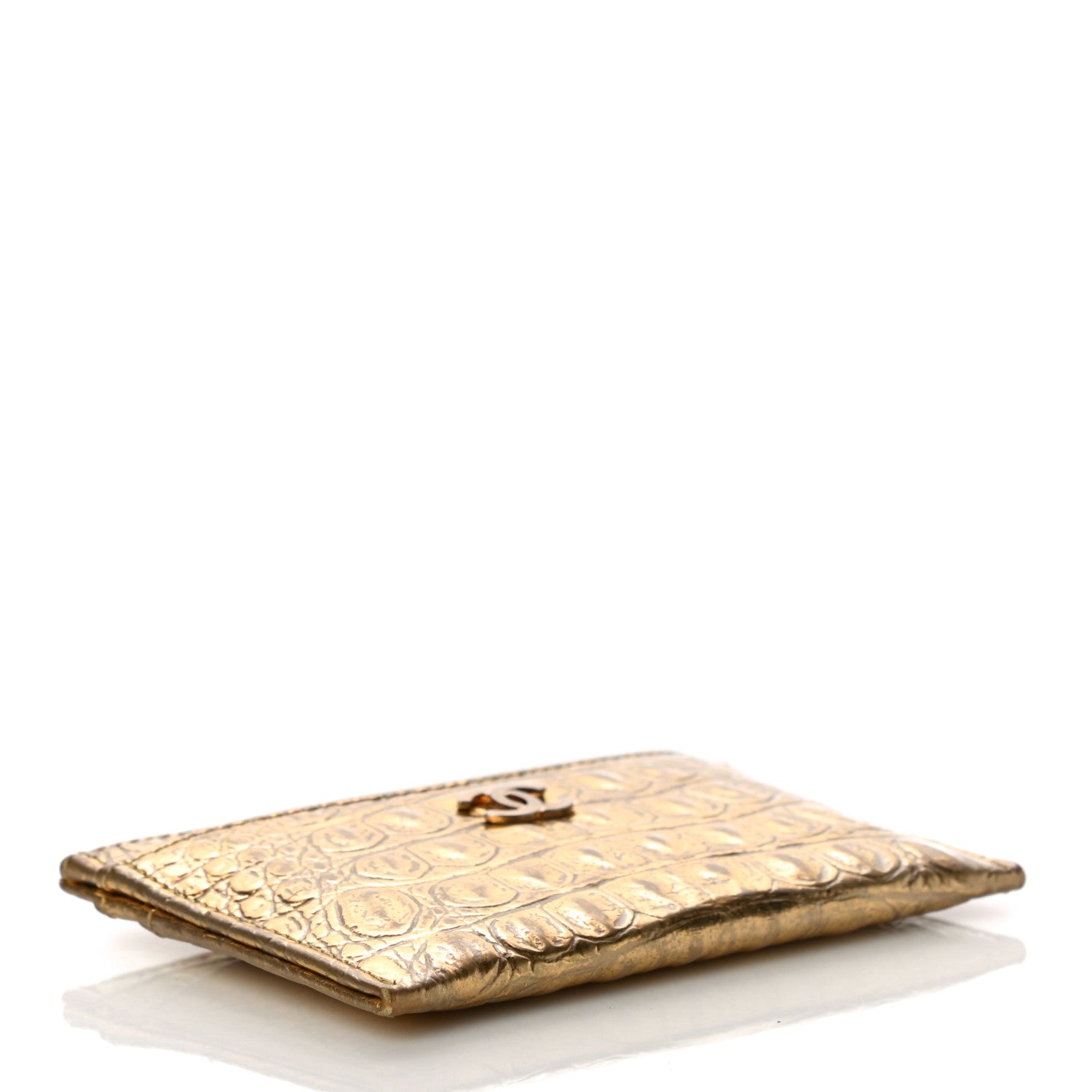 Chanel Metallic Calfskin Crocodile Embossed Cocodile Card Holder Gold 4 of 11