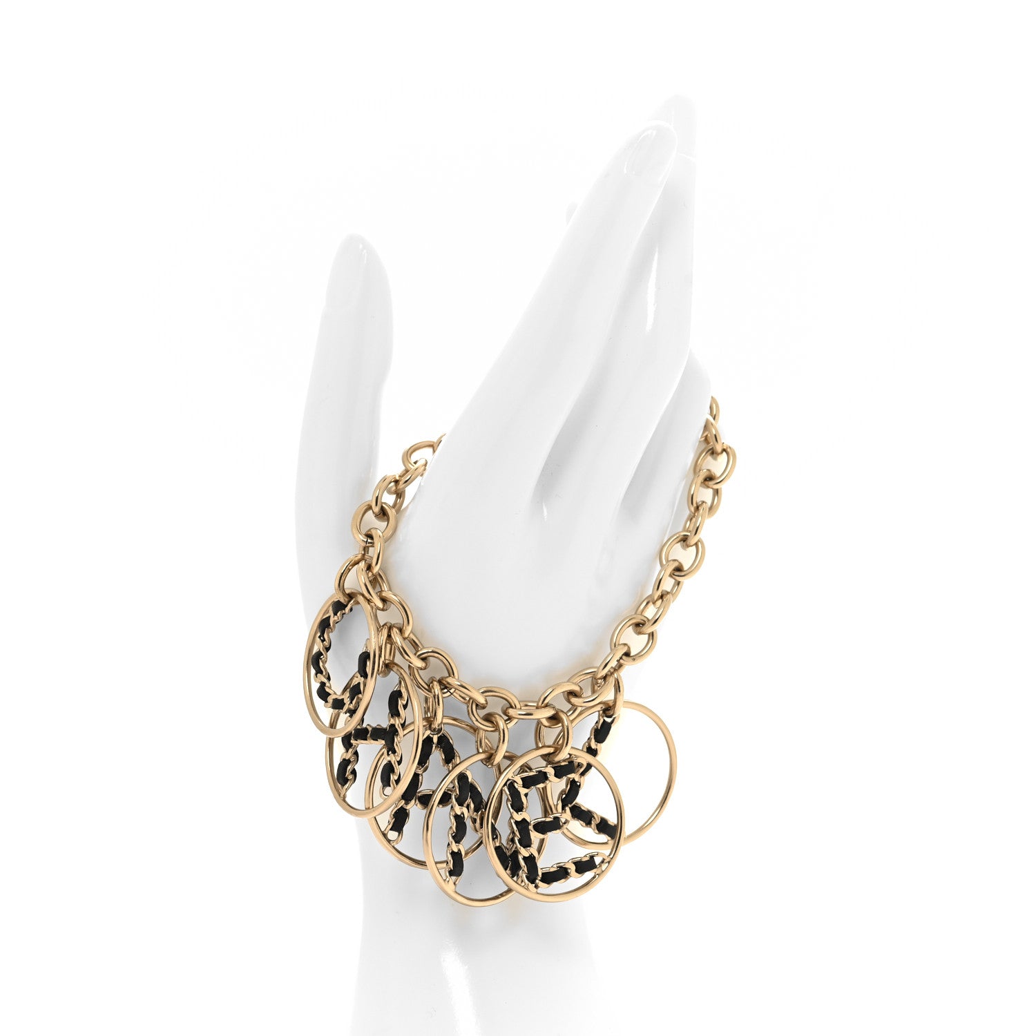 Chanel Lambskin Chain CC Logo Bracelet Gold Black 2 of 4