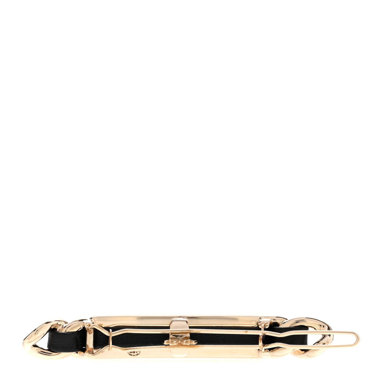 Metal Lambskin Strass Sergeant Hair Clip Barrette Black Gold