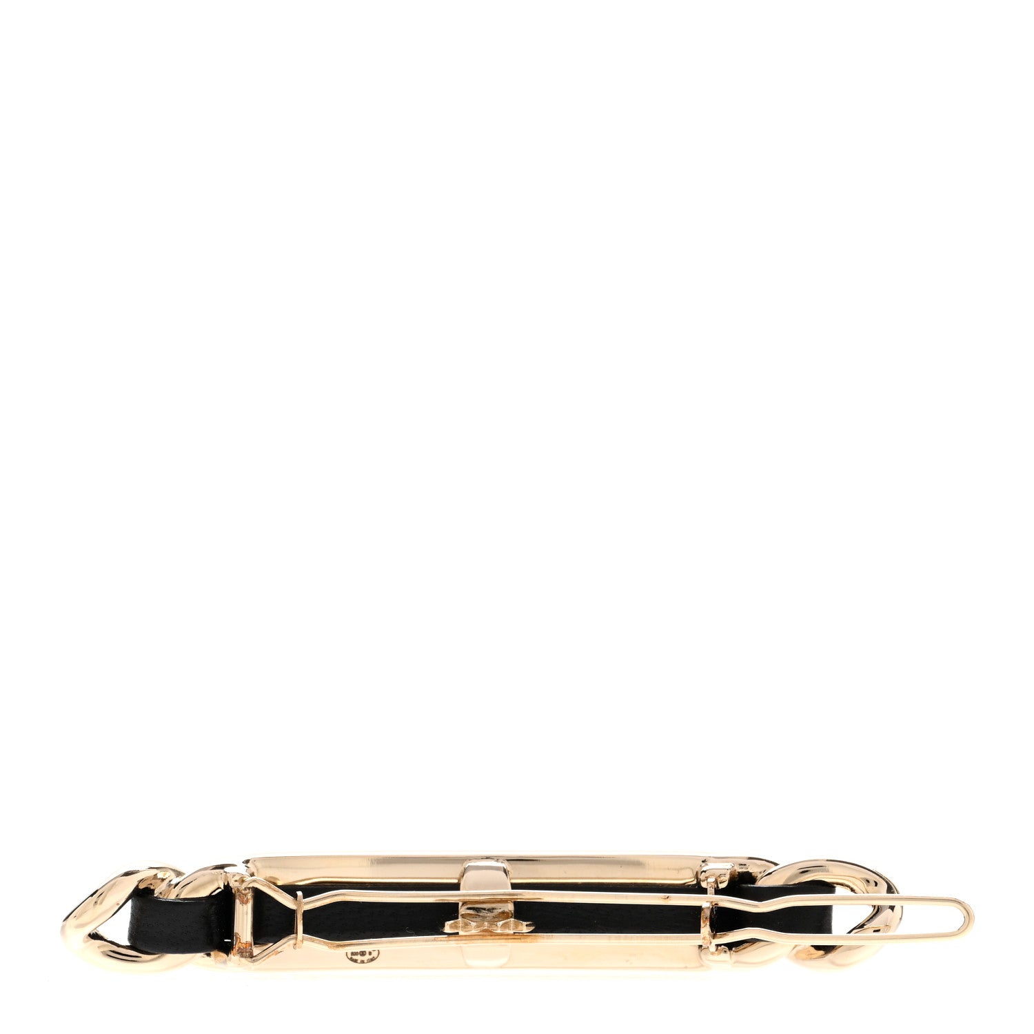 Chanel Metal Lambskin Strass Sergeant Hair Clip Barrette Black Gold 3 of 6