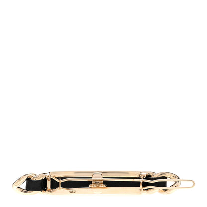 Chanel Metal Lambskin Strass Sergeant Hair Clip Barrette Black Gold 3 of 6