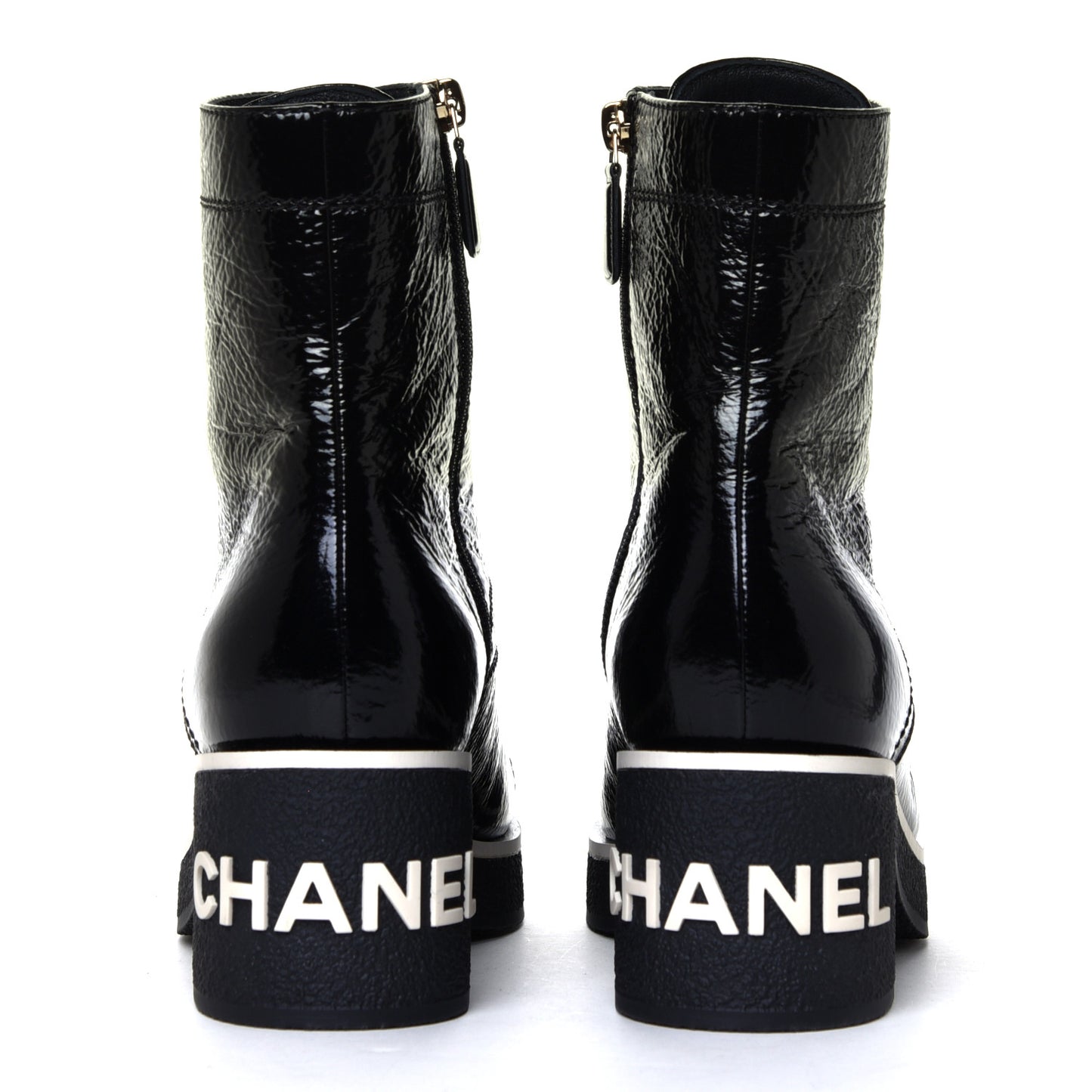 Shiny Crumpled Lambskin Lace Up Combat Boots 38.5 Black