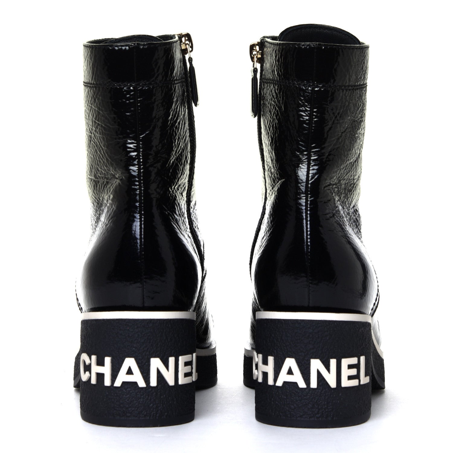 Chanel Shiny Crumpled Lambskin Lace Up Combat Boots 38.5 Black 9 of 12