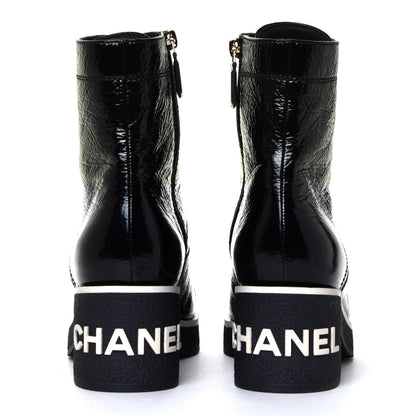 Chanel Shiny Crumpled Lambskin Lace Up Combat Boots 38.5 Black 9 of 12