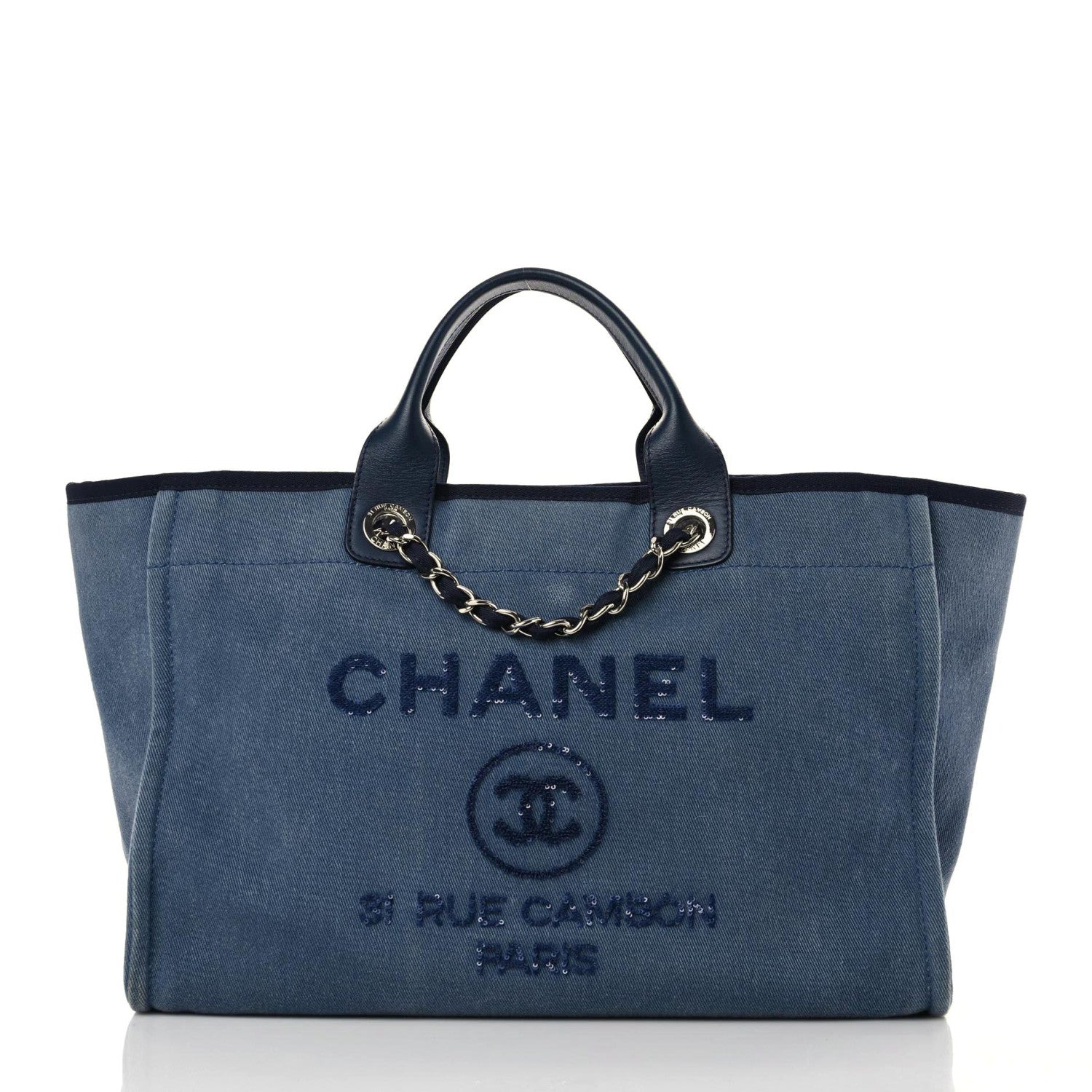 Chanel Canvas Sequin Medium Deauville Tote Navy 1 of 19
