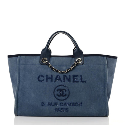 Chanel Canvas Sequin Medium Deauville Tote Navy 1 of 19