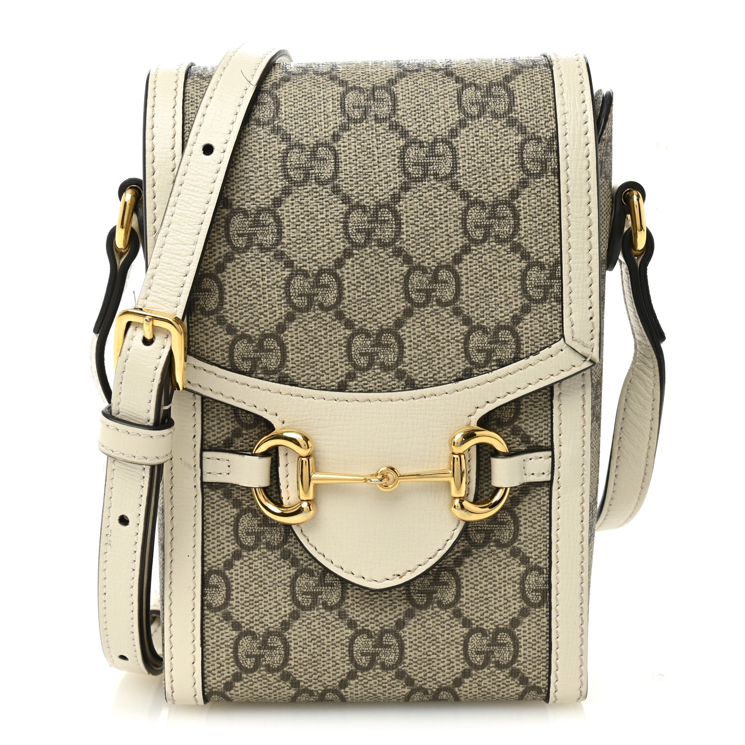 Gucci GG Supreme Monogram Azalea Calfskin Mini Horsebit 1955 Crossbody Bag Beige Ebony Mystic White 1 of 10