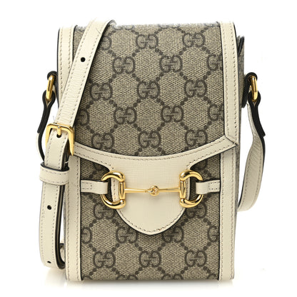 Gucci GG Supreme Monogram Azalea Calfskin Mini Horsebit 1955 Crossbody Bag Beige Ebony Mystic White 1 of 10