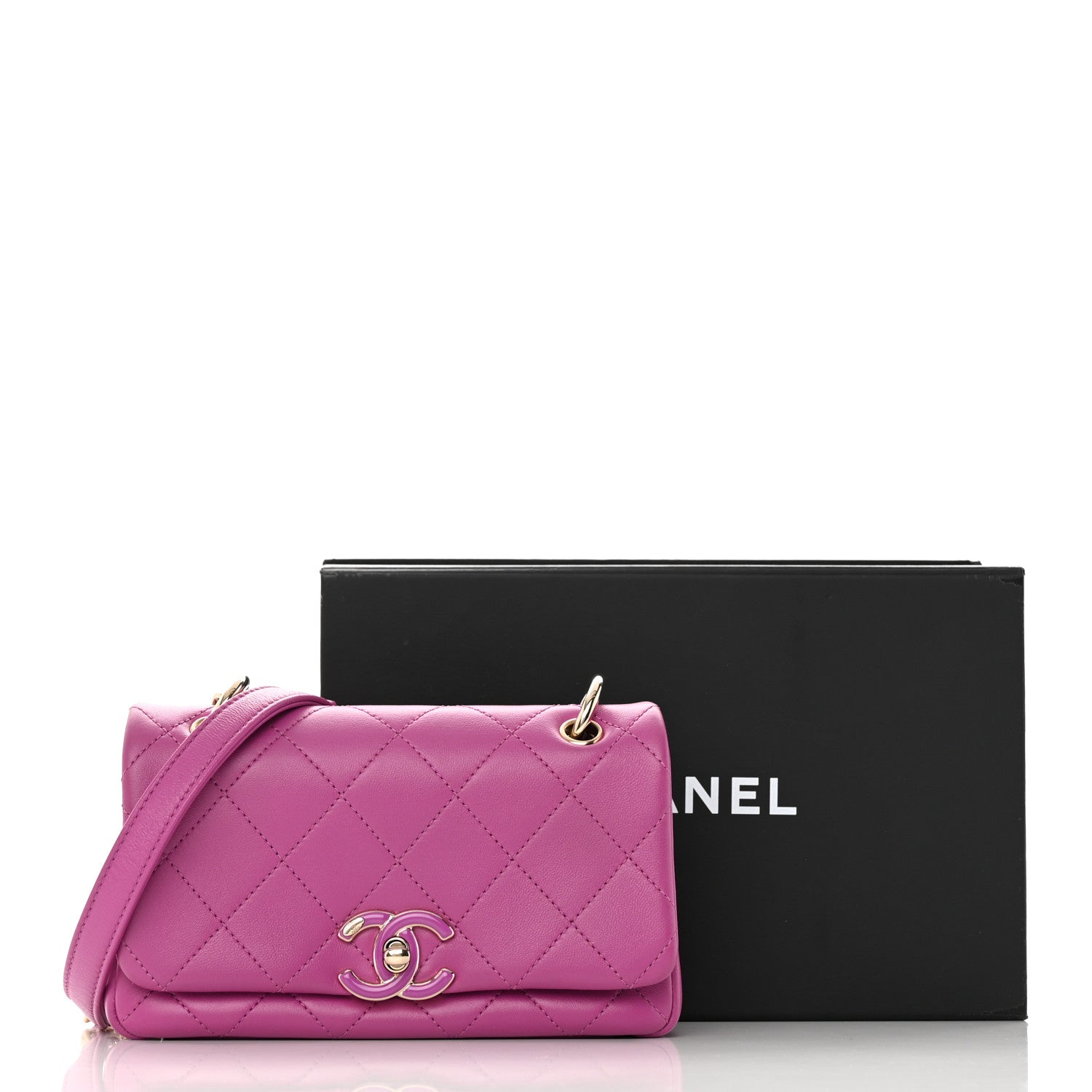 Chanel Lambskin Enamel Quilted Small Woven Logo Flap Purple 13 of 13