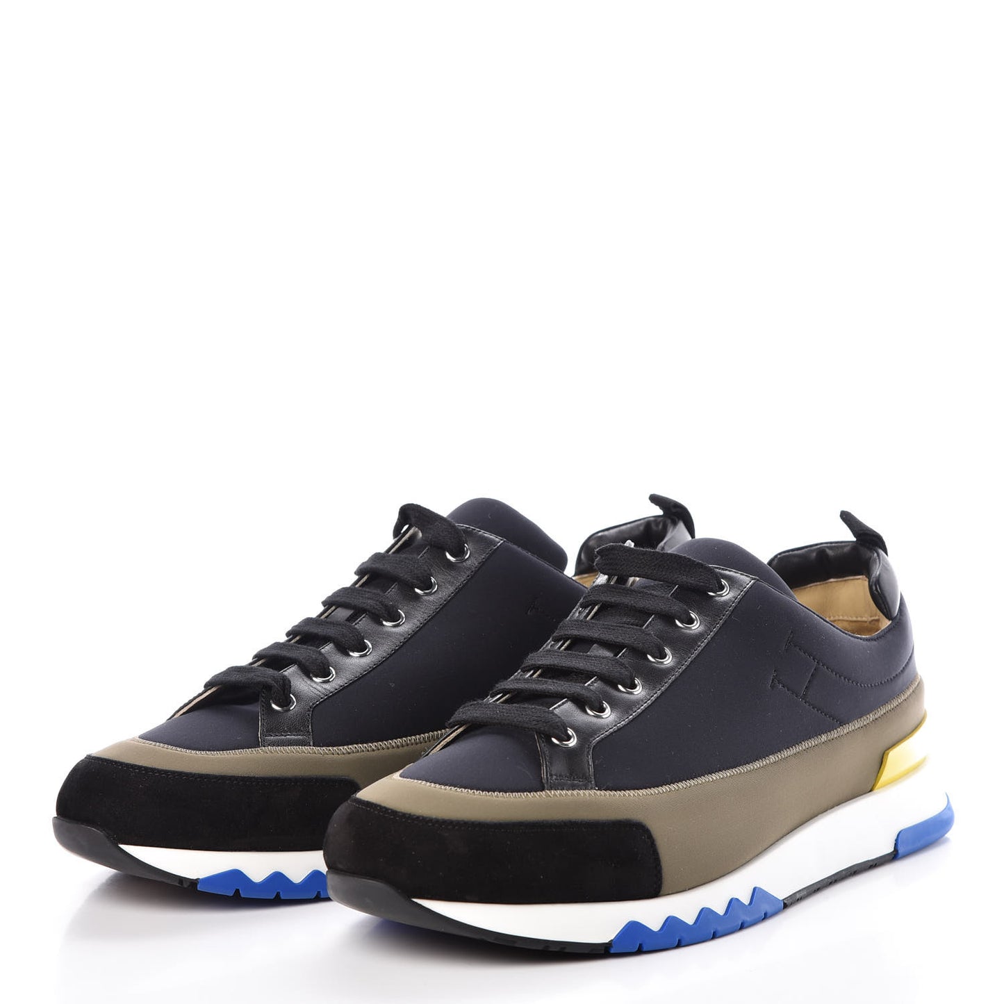 Technical Canvas Suede Goatskin Calfskin Mens Rapid Sneakers 44 Khaki Black