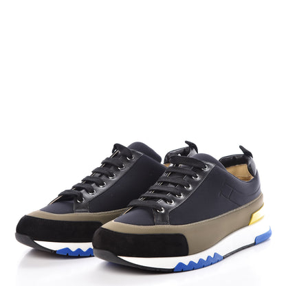 Hermes Technical Canvas Suede Goatskin Calfskin Mens Rapid Sneakers 44 Khaki Black 3 of 8