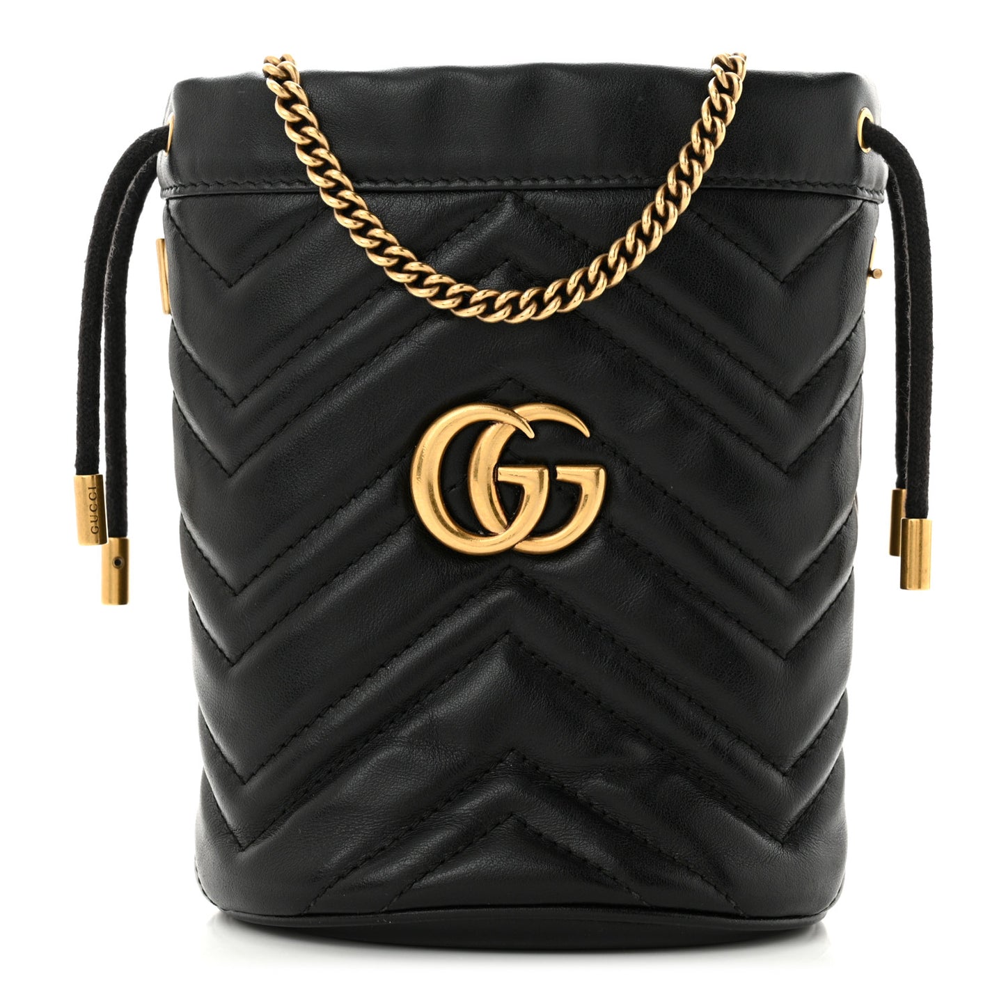 Calfskin Matelasse Mini GG Marmont 2.0 Bucket Bag Black