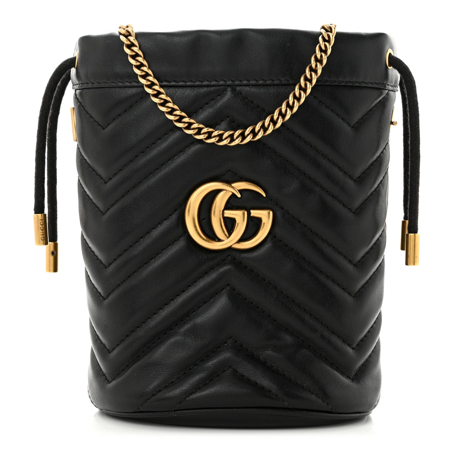 Gucci Calfskin Matelasse Mini GG Marmont 2.0 Bucket Bag Black 1 of 10
