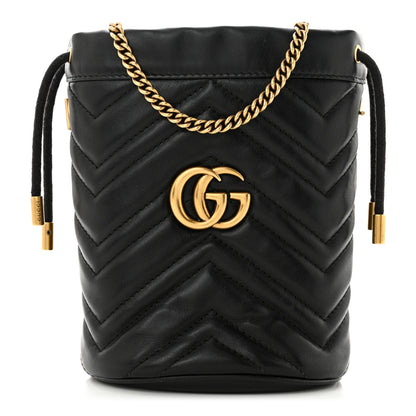 Gucci Calfskin Matelasse Mini GG Marmont 2.0 Bucket Bag Black 1 of 10