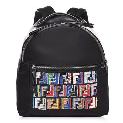 Fendi Nylon Vitello Liberty Sequin Fun Fair Embroidered Backpack Black 1 of 8