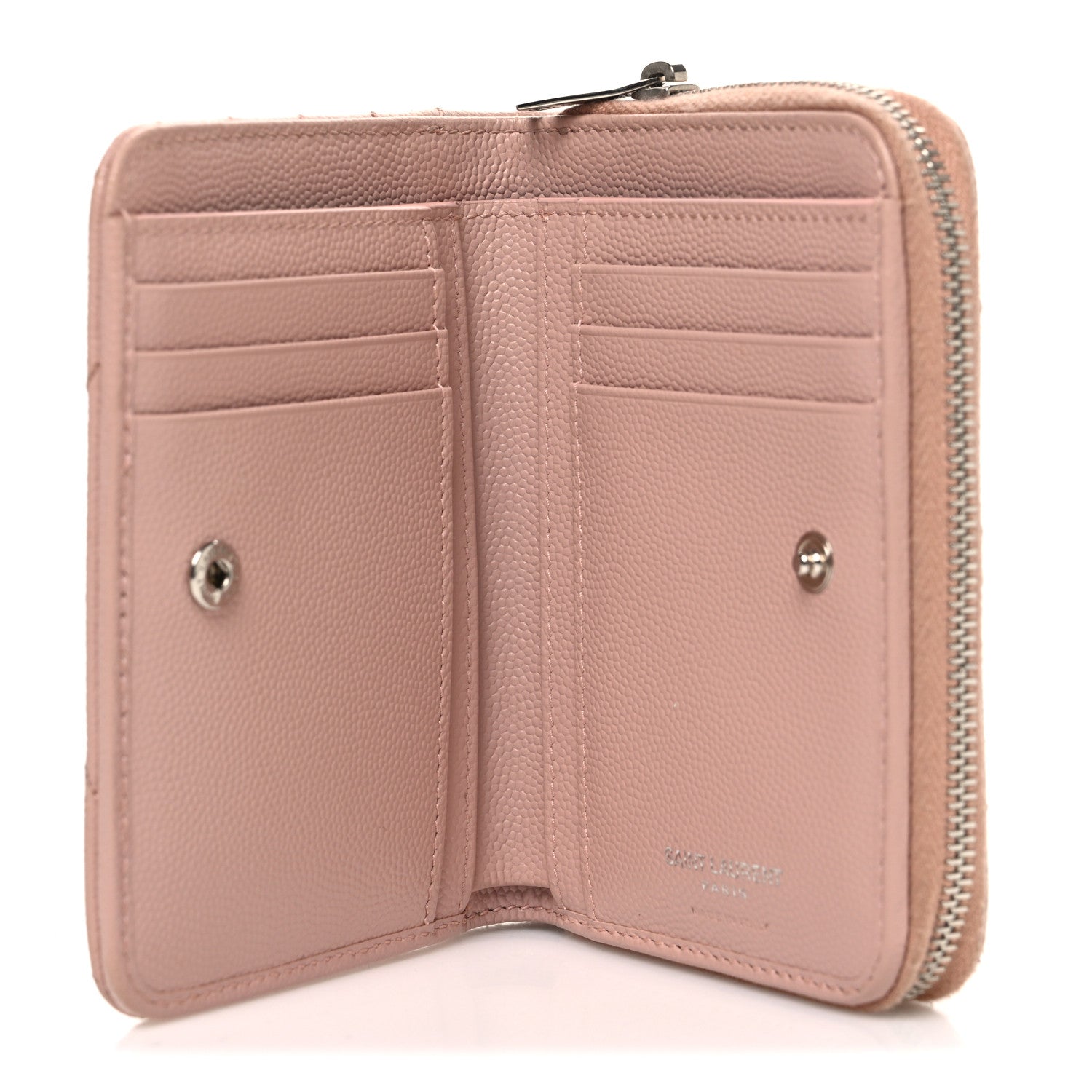 Saint Laurent Grain De Poudre Matelasse Chevron Monogram Compact Zip Around Wallet Pink 6 of 10