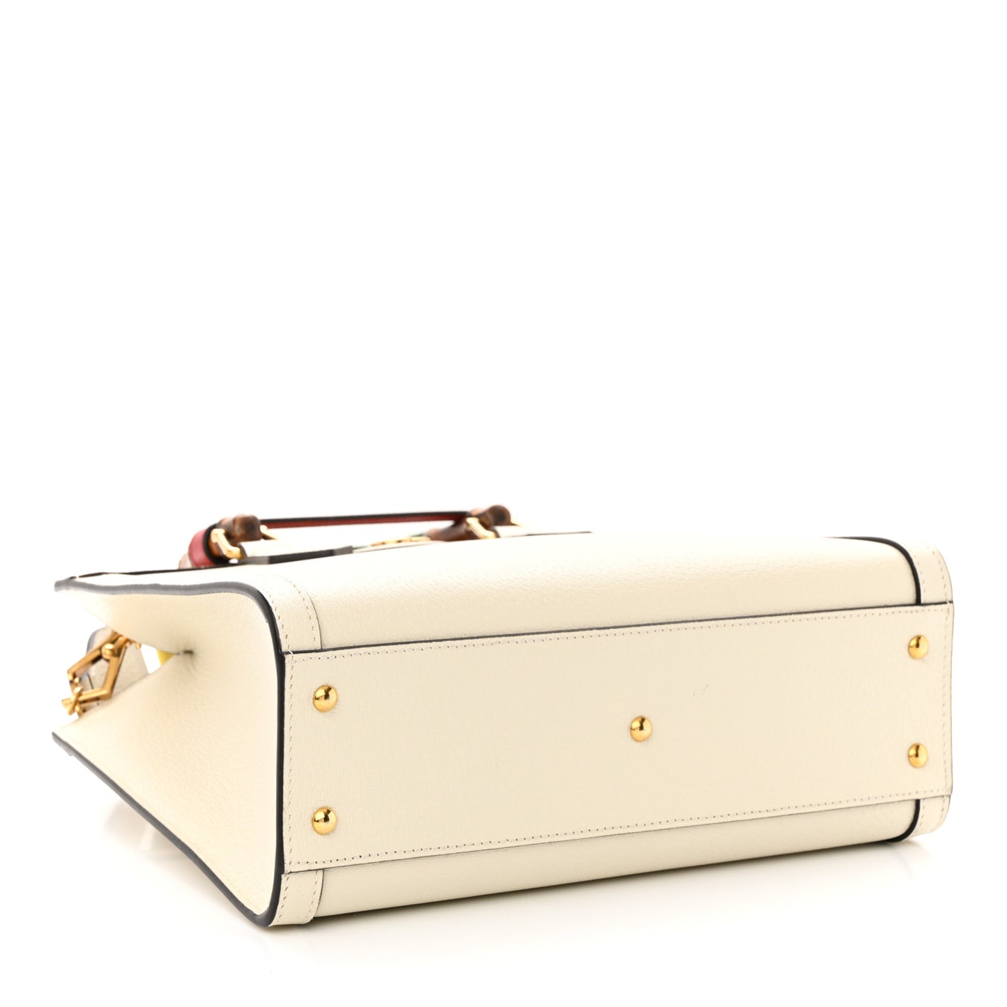 Textured Dollar Calfskin Web Small Diana Tote Bag Mystic White