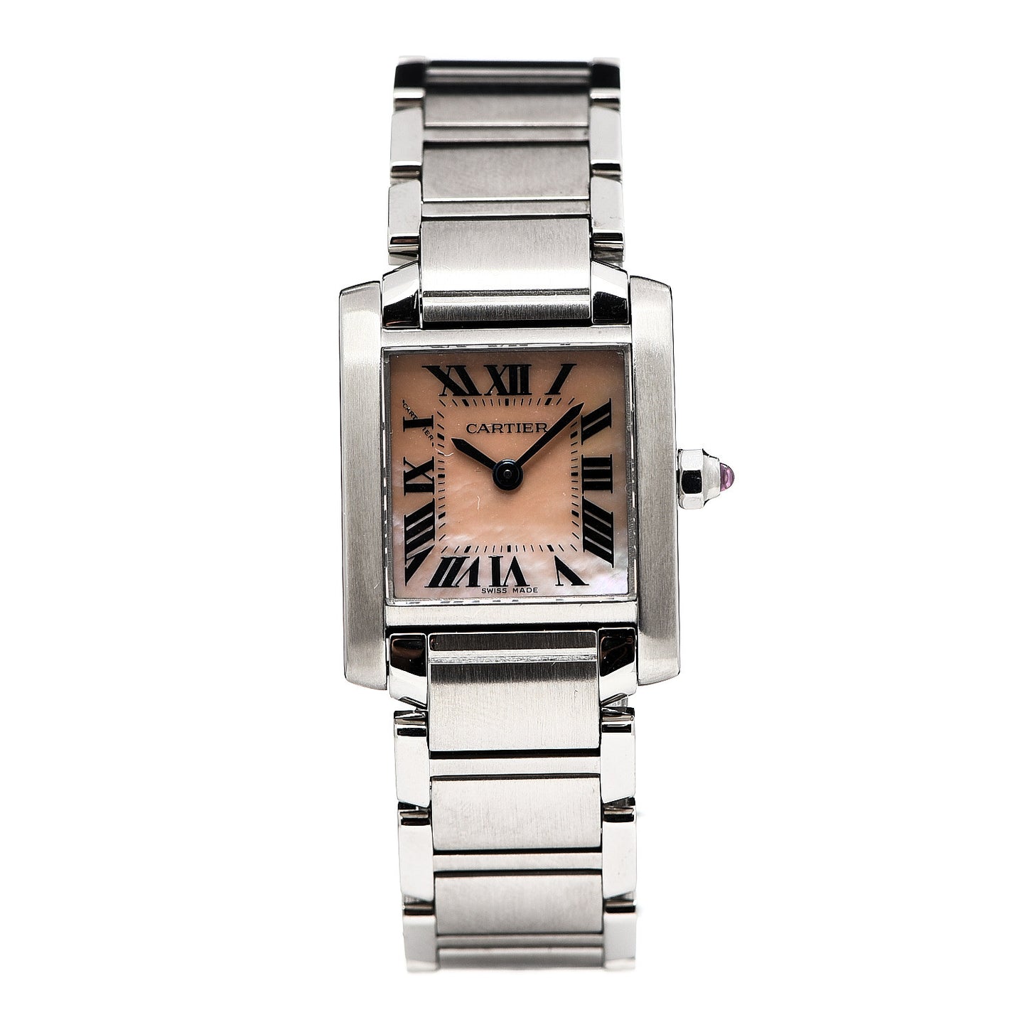 Stainless Steel Pink Mother of Pearl 20mm Tank Francaise Quartz Watch