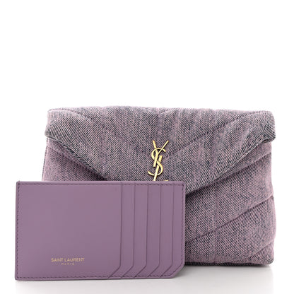 Saint Laurent Denim Quilted Loulou Puffer Monogram Pouch Clutch Bleached Lilac 3 of 8