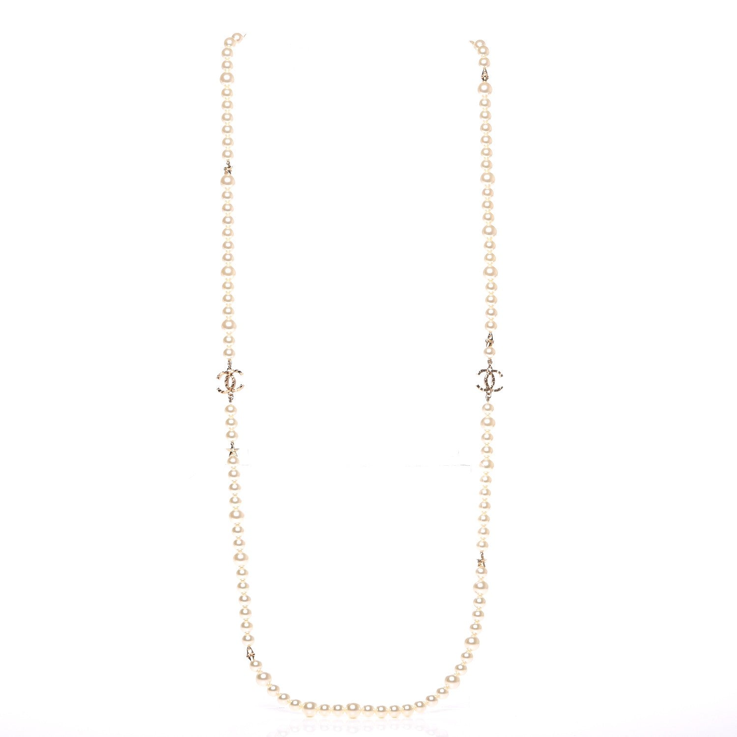 Chanel Graduated Pearl Studded CC Star Long Necklace Gold 3 of 8