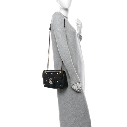 Gucci Calfskin Matelasse Studded Small Pearly GG Marmont Shoulder Bag Black 2 of 10