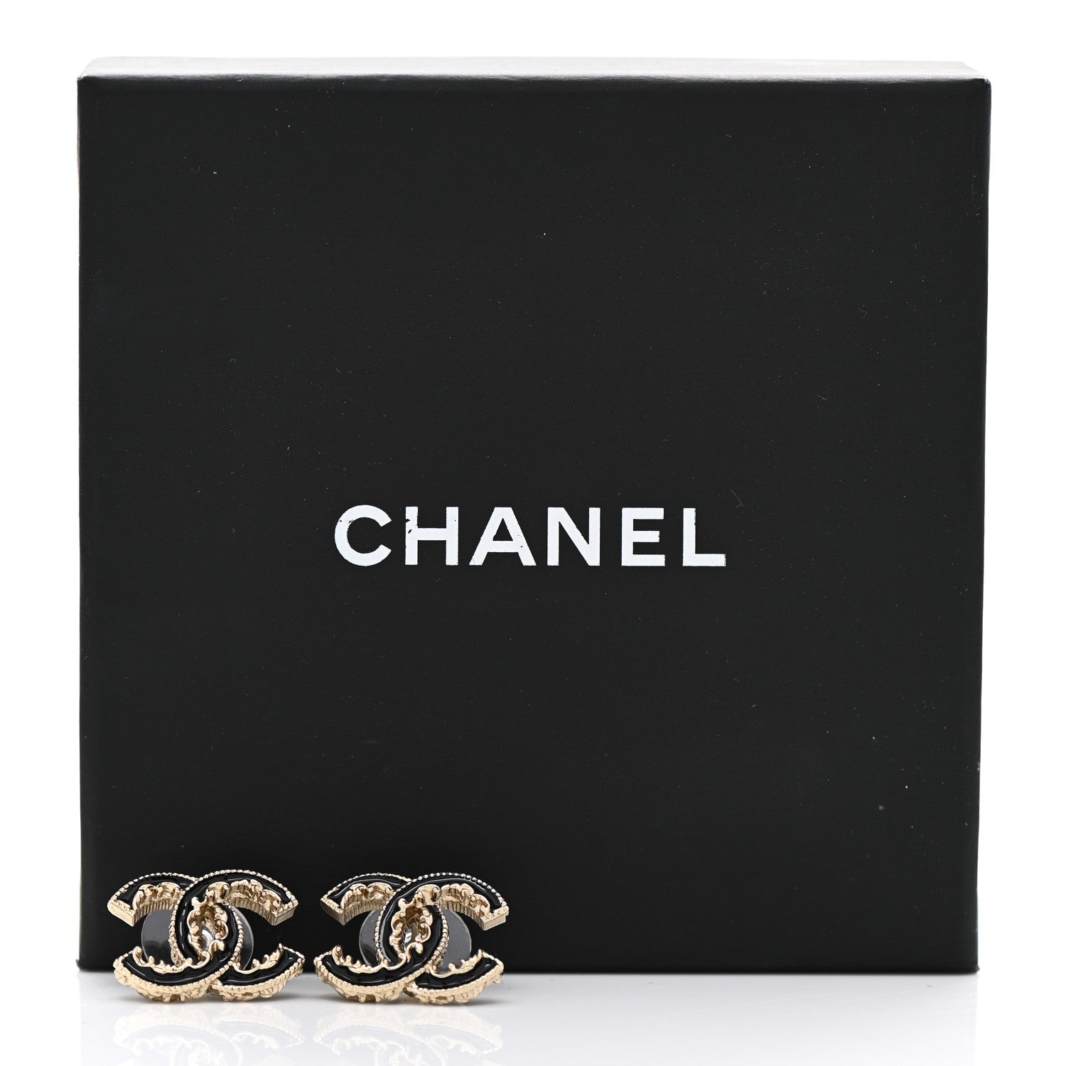 Chanel Enamel CC Baroque Earrings Black Gold 5 of 5