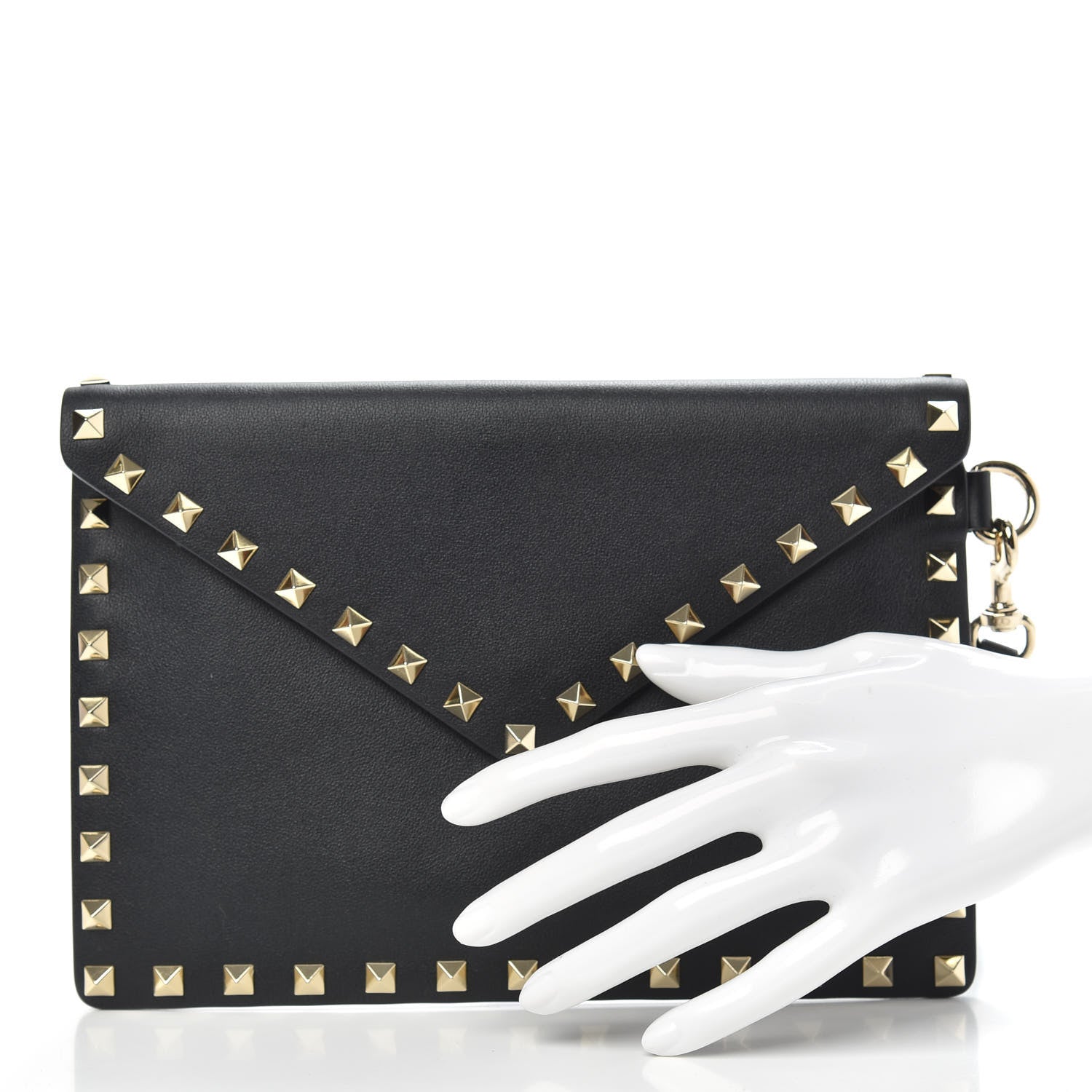 Valentino Garavani Vitello Medium Rockstud Envelope Flat Wristlet Pouch Black 2 of 6