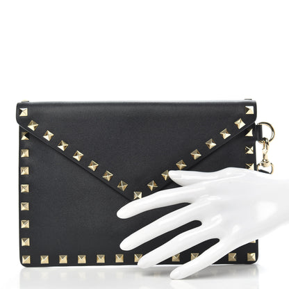 Valentino Garavani Vitello Medium Rockstud Envelope Flat Wristlet Pouch Black 2 of 6