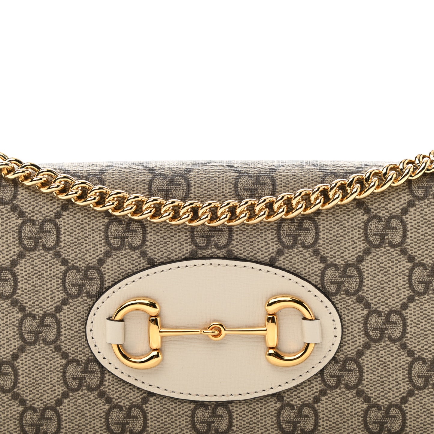 GG Supreme Monogram Azalea Calfskin Horsebit 1955 Wallet On Chain Beige Ebony Mystic White