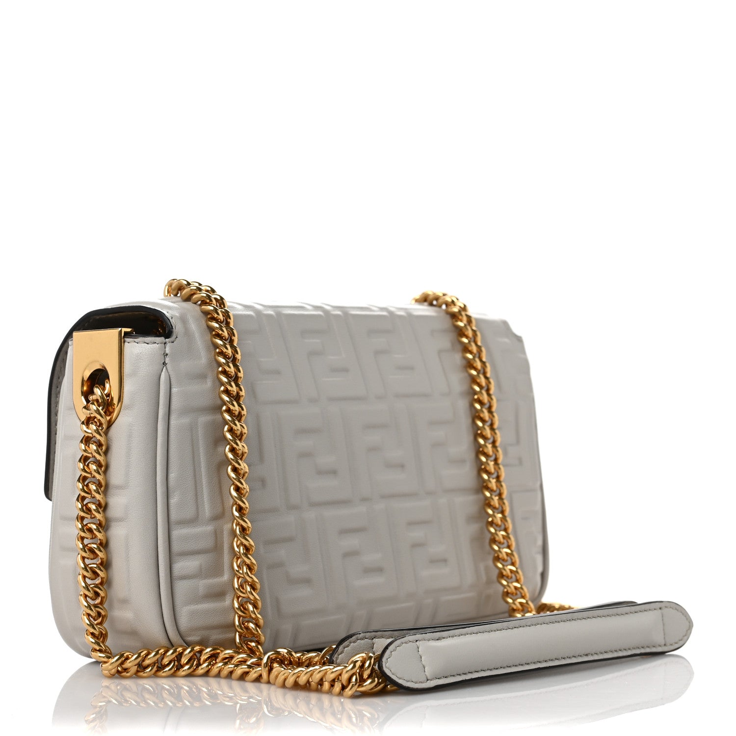 Fendi Nappa Small FF Embossed Midi Chain Baguette Ghiaia 3 of 8