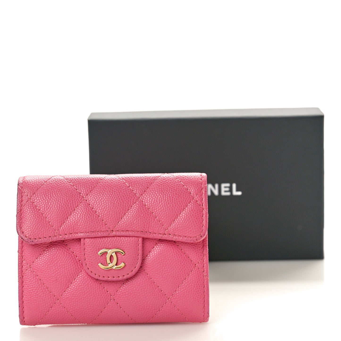 Caviar Quilted Flap Card Holder Wallet Pink