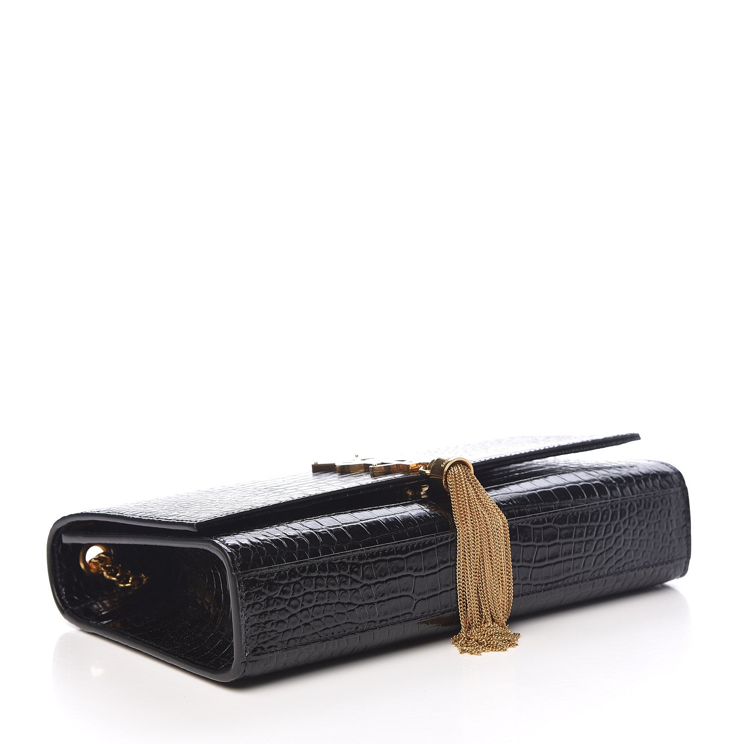 Saint Laurent Calfskin Crocodile Embossed Medium Classic Monogram Kate Tassel Satchel Black 4 of 11