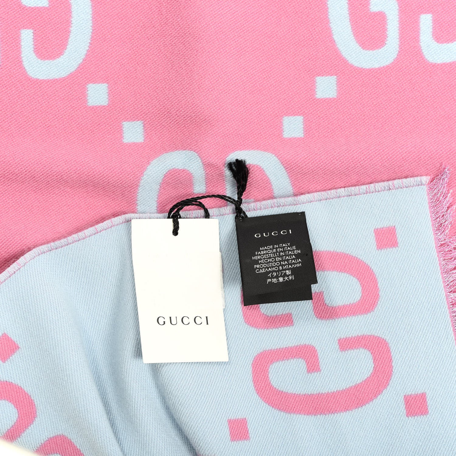 Gucci Wool Silk Monogram Jumbo GG Freedom Scarf Roseate Sky Blue 4 of 4