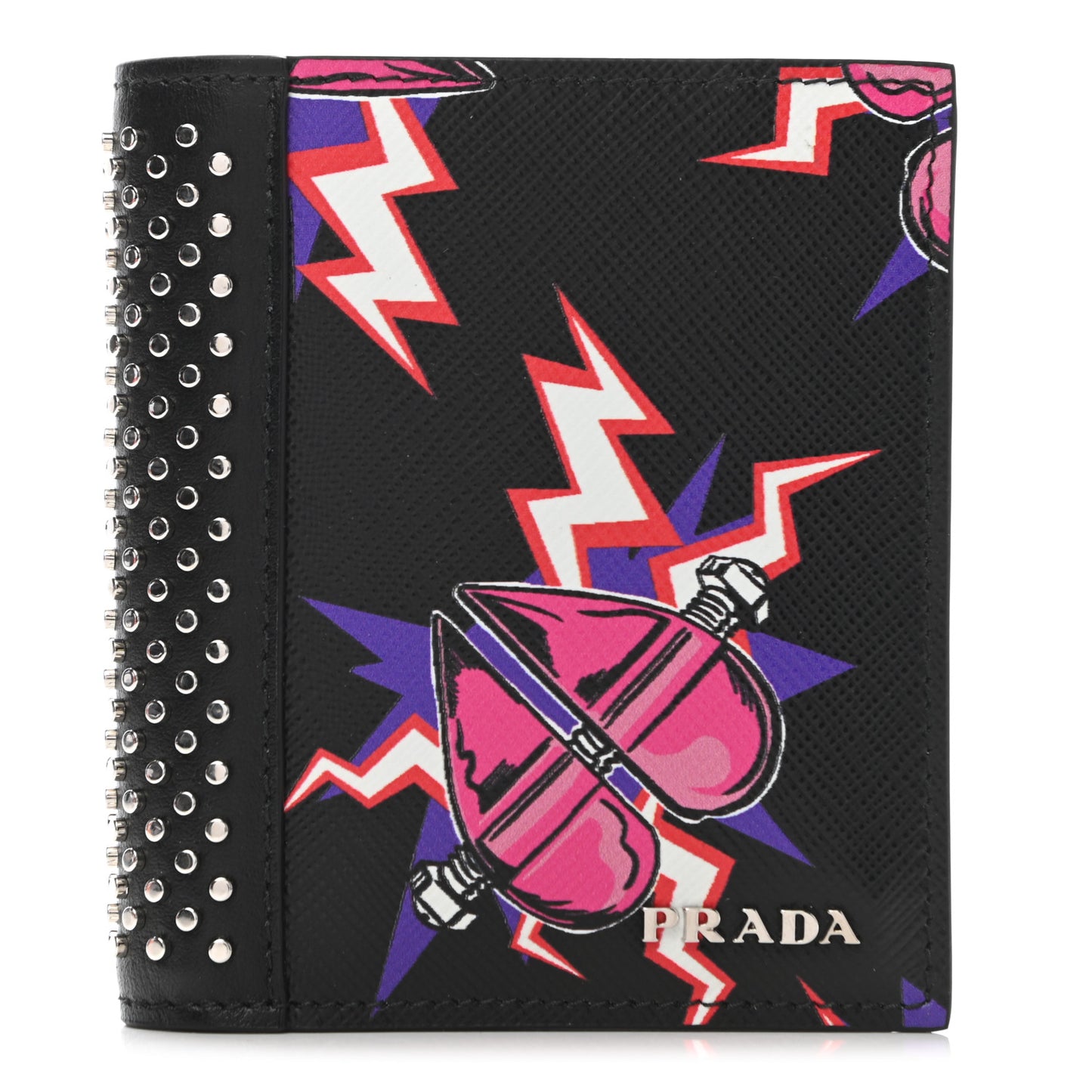 X UNIVERSAL STUDIOS Saffiano Frankenstein Heart Studded Bi-Fold Wallet Fuxia