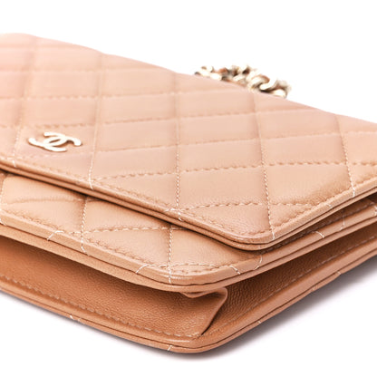 Chanel Lambskin Quilted Wallet On Chain WOC Dark Beige 12 of 12