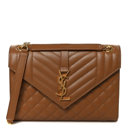 Saint Laurent Grain De Poudre Textured Mixed Matelasse Triquilt Medium Monogram Satchel Dark Natural 1 of 12