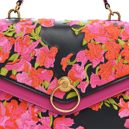 Mulberry Smooth Calfskin Embroidered Floral Harlow Satchel Navy Multicolor 8 of 14