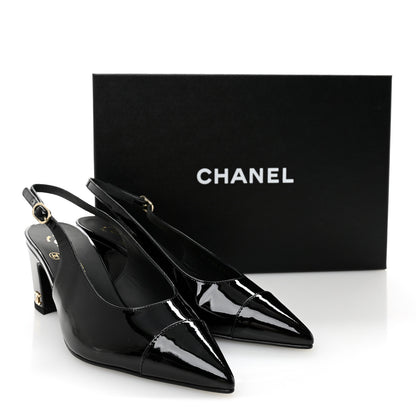 Chanel Patent Calfskin Cap Toe CC Slingback Pumps 36.5 Black 10 of 10