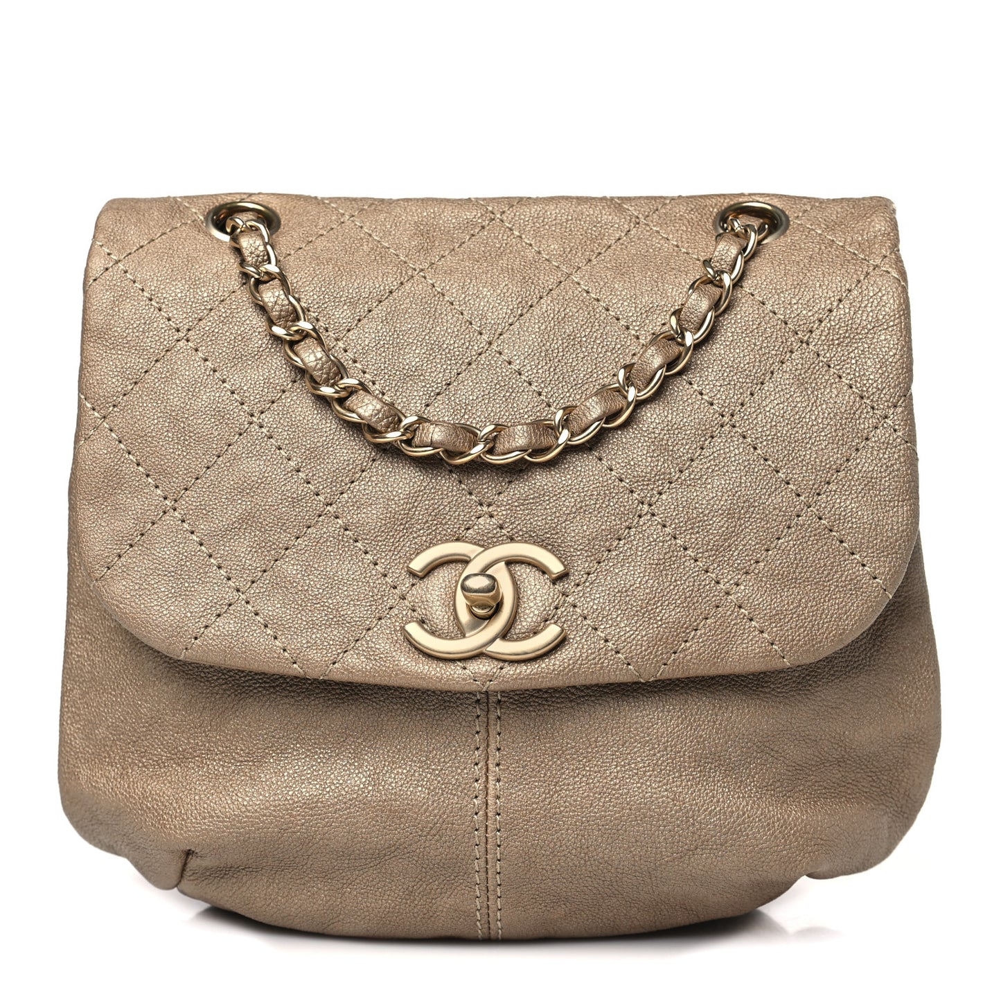 Metallic Calfskin Quilted Mini Trianon Messenger Flap Gold