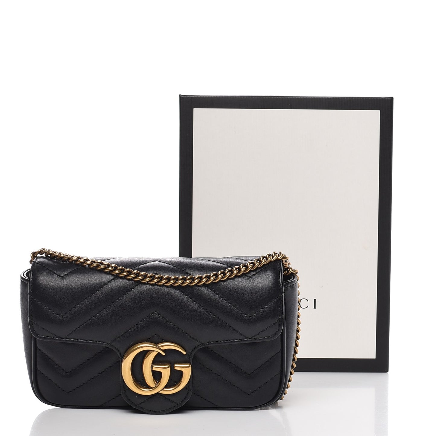 Calfskin Matelasse Super Mini GG Marmont Shoulder Bag Black