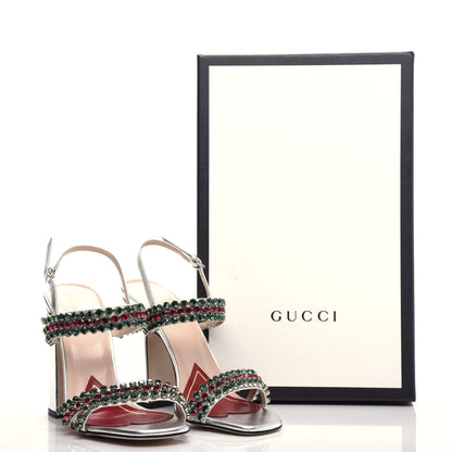 Gucci Nappa Silk Crystal Bertie High Heel Sandals 37 Argento 10 of 10