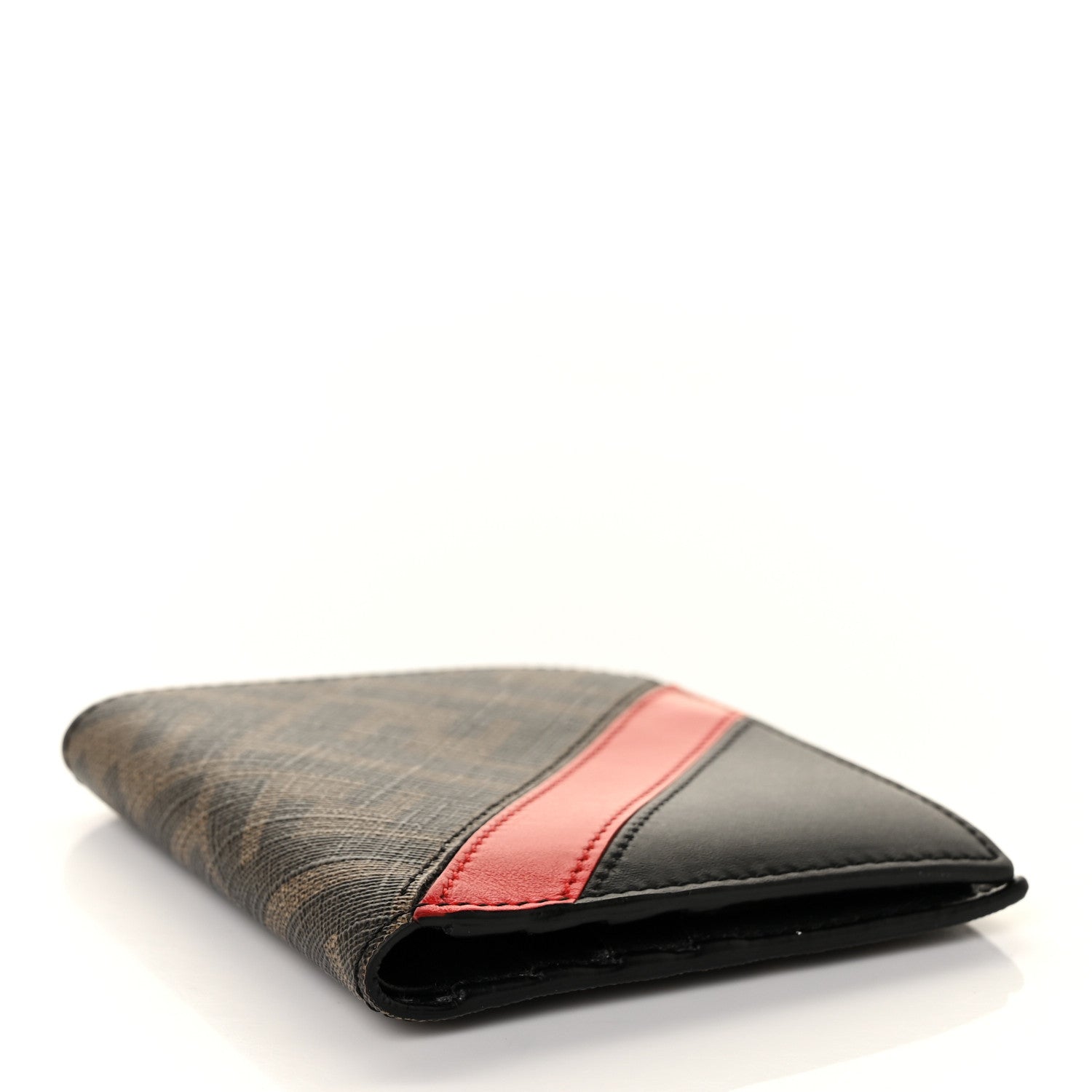 Fendi Glazed Fabric Vitello Liberty FF 1974 Diagonal Bi-Fold Wallet Tobacco Rosso Black 4 of 8