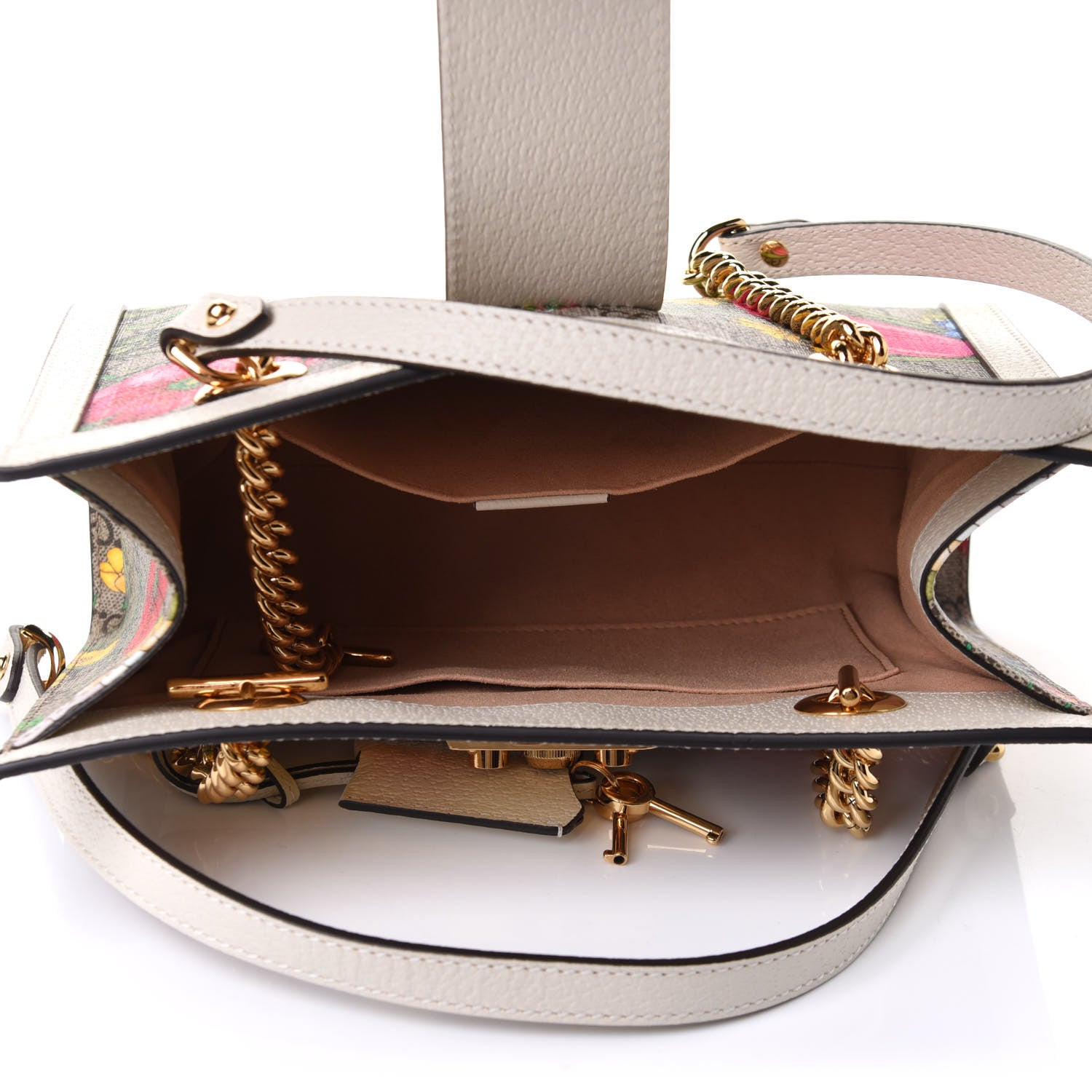 Gucci GG Supreme Monogram Flora Textured Calfskin Small Padlock Tote Beige Ebony Multicolor Mystic White 5 of 11