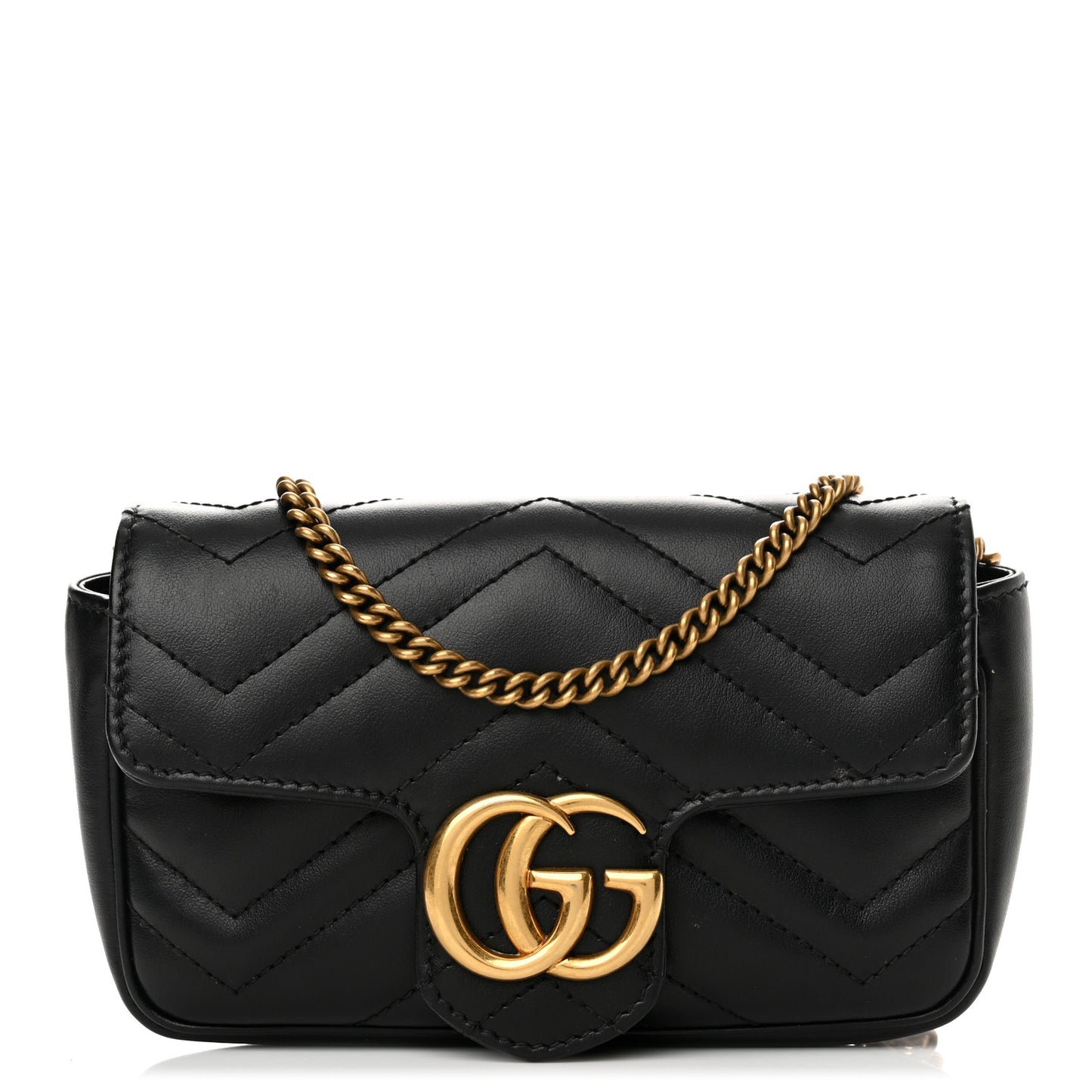 Calfskin Matelasse Super Mini GG Marmont Shoulder Bag Black